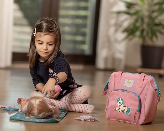 HappyVk- Baby Doll Diaper Bag with Changing Pad- Doll Accessories - Unicorn | Realistic, Spacious & Comfortably Designed for Pretend Play, Reborn Doll Care Organizer for Travel, Playdates & Gift Giving thumbnail 2