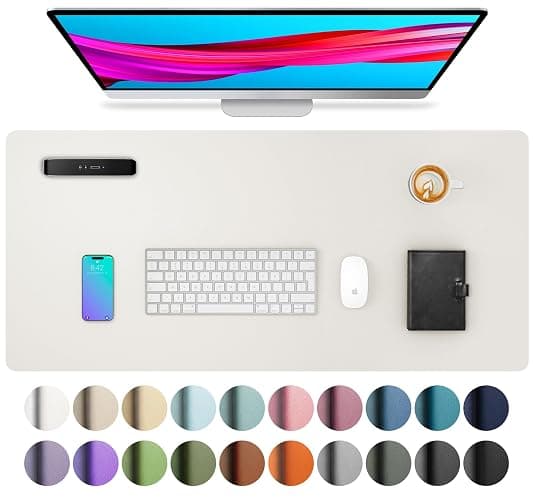 Aothia Leather Desk Pad Protector, Mouse Pad, Office Desk Mat, Non-Slip PU Leather Desk Blotter, Laptop Desk Pad, Waterproof Desk Writing Pad for Office and Home (23.6" x 13.7", Off-White) - Image 1