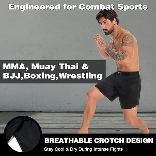 Fikazo MMA Shorts Men - No Gi BJJ Grappling Shorts for Muay Thai, Boxing, Fight，Wrestling & Combat Training thumbnail 4