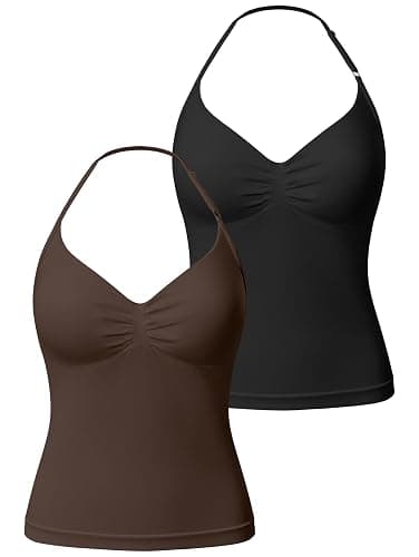 OQQ Women’s Longline Strappy Sports Bra Workout Top with Built-in Bra Soft Stretch Gym Top 2 Pack - Image 1