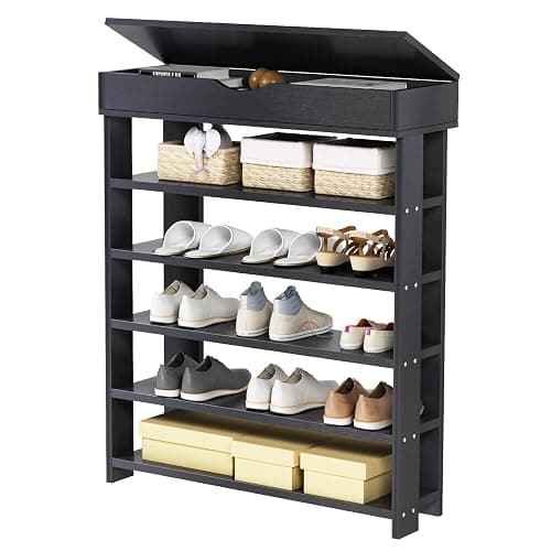 sogesfurniture 5-tier Wooden Shoes Rack Organizer with Storage Compartment, Free Standing Shoe Storage Shelf for Entryway, Living Room, Hallway, Doorway (29.5" Black) - Image 1