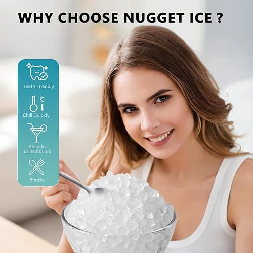 EUHOMY Nugget Ice Maker Countertop with Handle, Ready in 6 Mins, 34lbs Per Day, Removable Top Cover, Auto-Cleaning, Portable Sonic Ice Maker with Basket and Scoop, for Home/Party/RV/Camping (Black) thumbnail 5