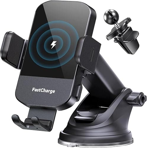 CHGeek Wireless Car Charger, 15W Fast Charging Auto Clamping Phone Holders for Your Car Phone Mount fit for iPhone 17 16 15 14 13 12 Pro Max 11 XR XS, for Samsung Galaxy S25 Ultra S24 S23, Black - Image 1