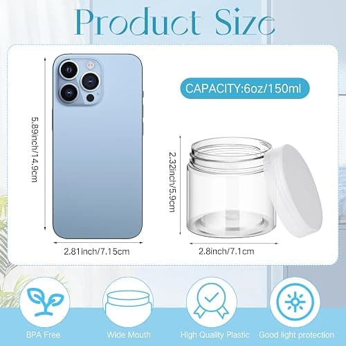 SATINIOR 100 Pcs Plastic Jars with Lids Small Containers Lids Wide Mouth Small Plastic Containers for Lotion Cream Rhinestones Body Butters Travel Storage(6 oz, Clear) thumbnail 3