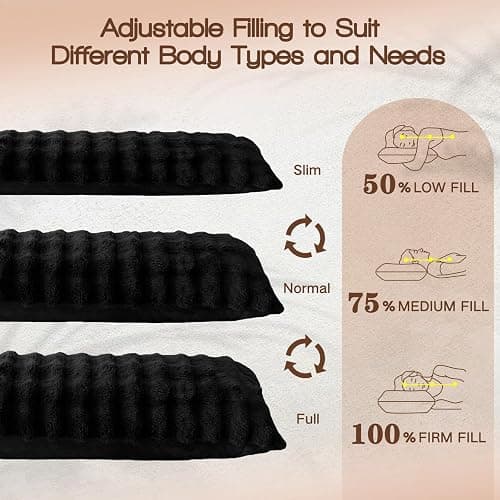 YZ HOME Faux Fur Fluffy Body Pillow for Adults - Firm Body Pillow Insert with Shredded Blue Memory Foam, Adjustable Height, Soft Support for Side Sleeping, Pregnant Women, Washable, 20x54 Inch (Black) thumbnail 9