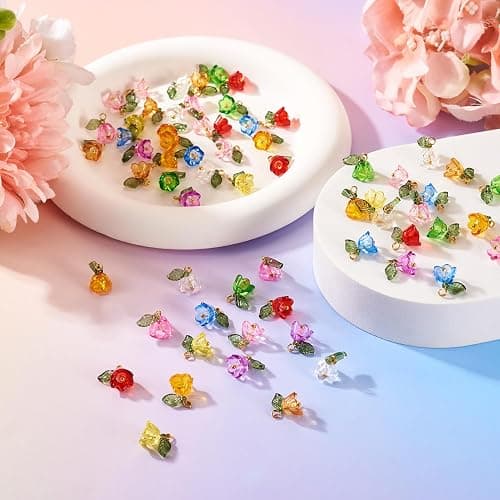 Cheriswelry 100pcs Flower Bracelet Charms Leaf Flower Acrylic Dangle Pendants Transparent Floral Earring Pendants Cute Hang Ornament 13mm for DIY Craft Keychain Necklace Jewelry Making thumbnail 6