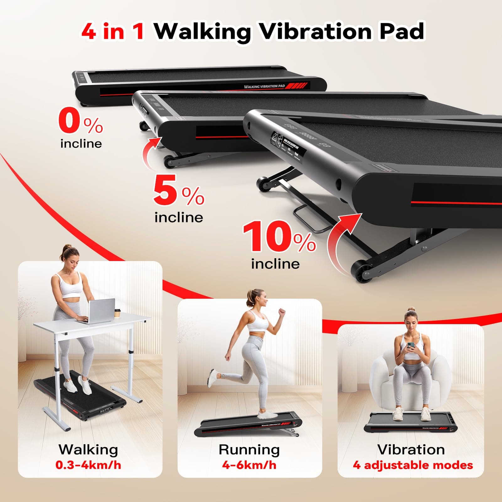Sperax Walking Vibration Pad with APP，4 in 1 Under Desk Treadmill for Home, Portable Vibration Machine thumbnail 4