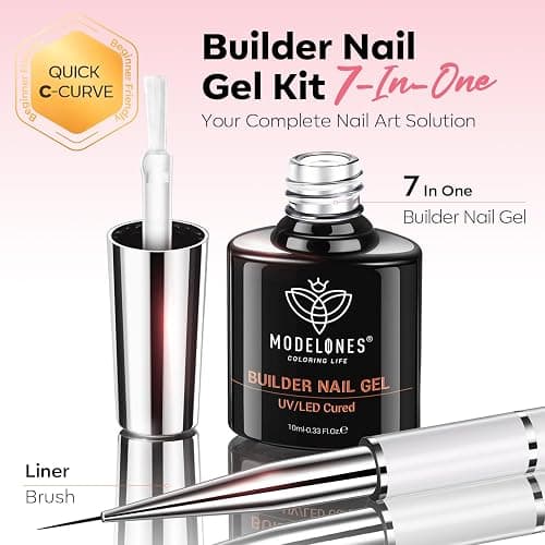modelones Base Coat Builder Nail Gel, Clear Builder Nail Polish 7-in-One with Detachable Liner Nail Brush LED Lamp Cured Strengthener Color Rubber Base Coat for Apex Building Extension Thickening 10ml thumbnail 8