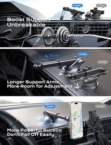 CHGeek Wireless Car Charger, 15W Fast Charging Auto Clamping Phone Holders for Your Car Phone Mount fit for iPhone 17 16 15 14 13 12 Pro Max 11 XR XS, for Samsung Galaxy S25 Ultra S24 S23, Black thumbnail 6