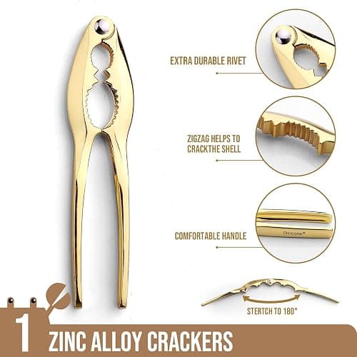 3 Pcs Gold Lobster Crackers and Picks Set, Crab Leg Cracker Tools, Stainless Steel Seafood Crackers & Forks Nut Cracker Set for Eating Stake Support (Nut cracker+2 gold picks) thumbnail 6
