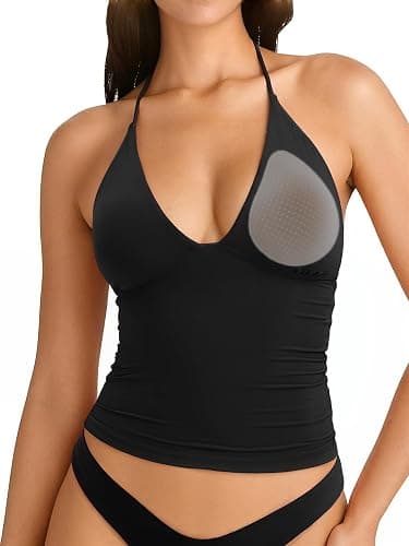 SUUKSESS Women Double Lined Halter Tank Top Summer Padded Going Out Tops Sleeveless Basic Shirts - Image 1