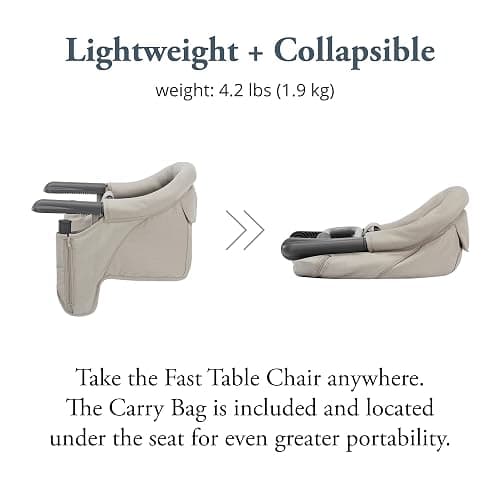 Inglesina Fast Table Chair, Cream - Portable Baby High Chair - for Babies & Toddlers up to 37 lbs - Collapsible Design - Fits Tables 0.8'' to 3.5'' Thick - Compact & Easy to Use - Travel Bag Included thumbnail 4
