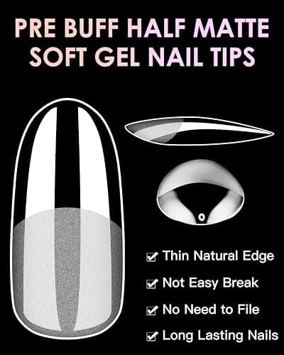 Medium Round Nail Tips,120PCS Pre Almond Round Buff Full Cover Shaped Nail Extenison Tips Half Matte Gel Nail Tips Acrylic False Nail Tips thumbnail 2