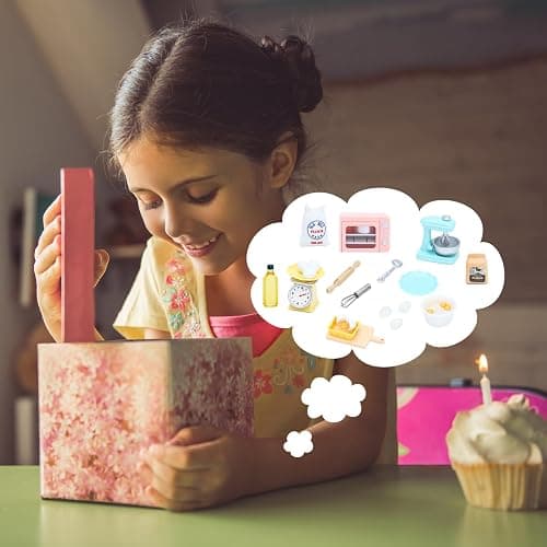 ONEST 26 Pieces Miniature Dollhouse Accessories Mini Stuff with Stand Mixer Kitchen Scale Flour Rolling Pin and Others for Dollhouse Kitchen Toys - Dessert Making thumbnail 7