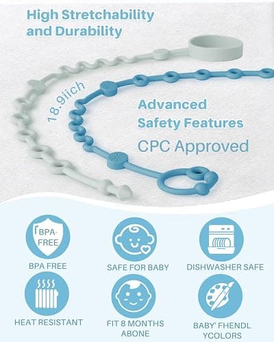 LittleHugs Toy Straps for Baby, Adjustable Toy Holder for Stroller Accessories, Silicone Tether Pacifier Clip, No Throw Travel Essential Leash for High Chair, Car Seat (boy-4 Pack) thumbnail 3