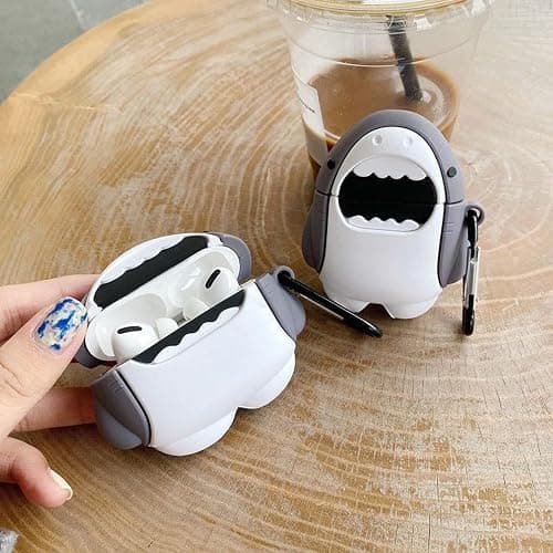 Cute Shark Case for Airpods 3rd Generation Cases 2021, Funny 3D Cartoon Kawaii Cool airpod 3 Case Cover with Cleaning Kit & Keychain for Apple Air pod 3 Gen for Boys Girls Kids Teen, Shark thumbnail 5