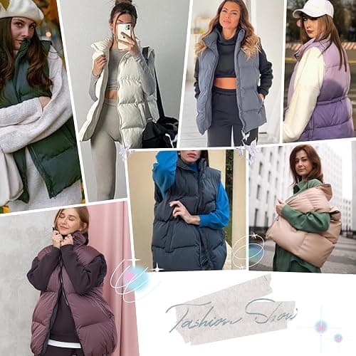 Century Star Puffer Vest for Women's Outerwear Vests Puffy Oversized 2024 Quilted Vest Tops Jackets Coat with Pockets thumbnail 7