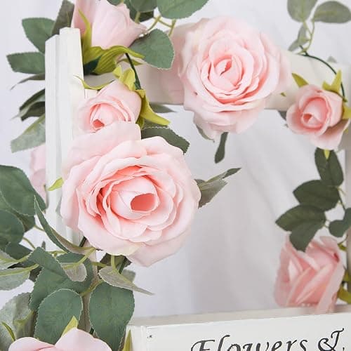 TELDRASSIL 4Pcs(26 FT) Artificial Rose Vine Fake Flower Garland Fake Silk Rose Hanging Vine for Wedding Party Background Arch Garden Background Decoration (Pink) - Pink thumbnail 7