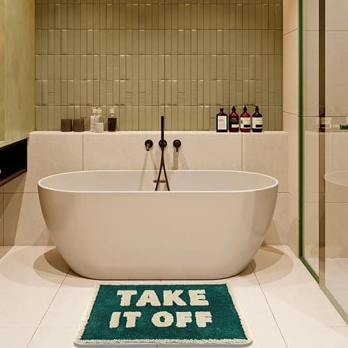 Bazasa Cute Bath Mat 32"×20" Green Bathroom Rugs with Off-White Letter Take It Off Funny Bath Rugs Machine Washable Shower Rug Non Slip Absorbent Microfiber Mats for Bathroom, Shower, Bathtub thumbnail 7