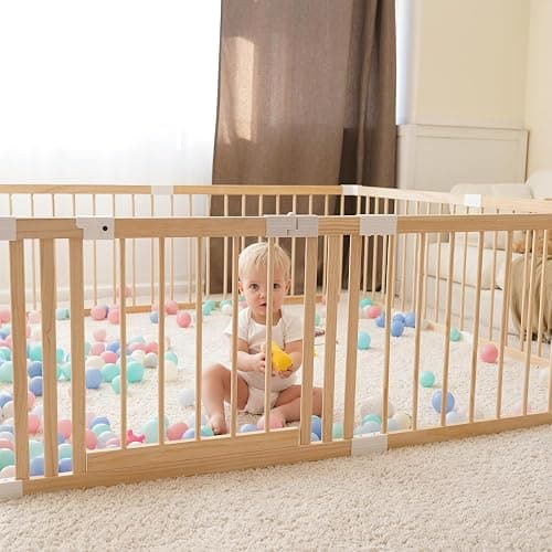 GGF Wooden Baby Playpen -63 * 47 * 24 in, Large Wood Gate Playpen for Babies and Toddlers, Baby Fence Play Yard with Door for Kids Activity Center thumbnail 3