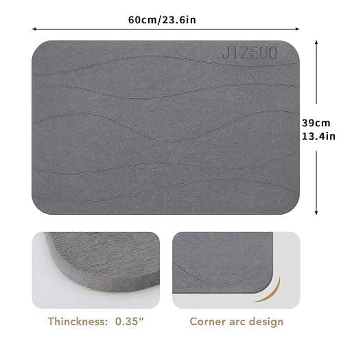 JIZEUO Stone Bath Mat, Diatomaceous Earth Shower Mat, Non-Slip Super Absorbent Quick Drying Bathroom Floor Mat，2 Pack, Grey - Gery thumbnail 2