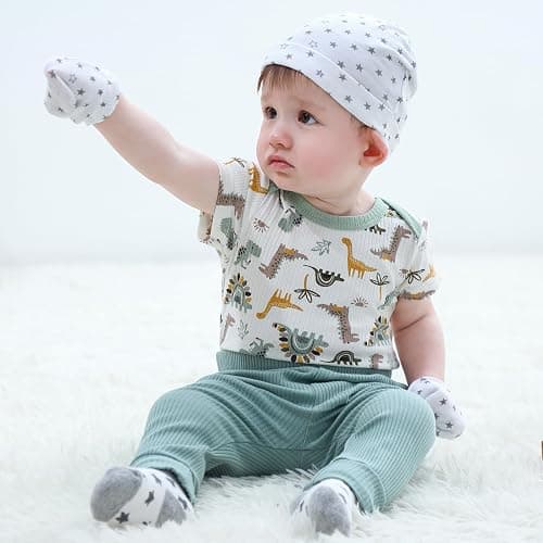 Ruliby Baby Bodysuit 6 Pack Soft Mixed Ribbed Short Sleeve Romper Infant Boy Girl Clothes Set thumbnail 5