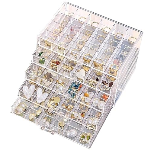 SPAKOWN Earring Organizer, Acrylic Jewelry Holder Organizer with 5 Drawers Stackable Earring Storage Case Jewelry Boxes for Women (Clear) thumbnail 7