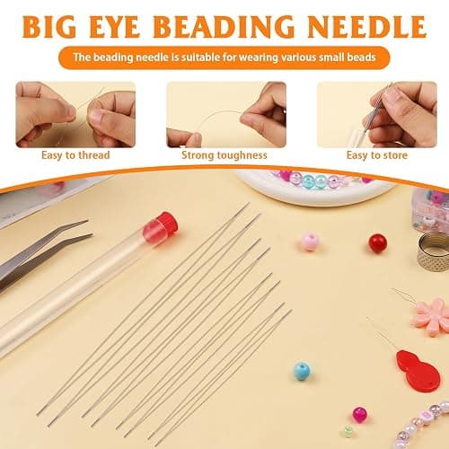 UOOU 39 Pcs Beading Needles for Jewelry Making Include 20 Pcs Long Straight Beading Needles,8 Pcs Big Eye Beading Needle,Needles for Seed Beads Set with Yarn Scissors,Thimble,Threaders thumbnail 3