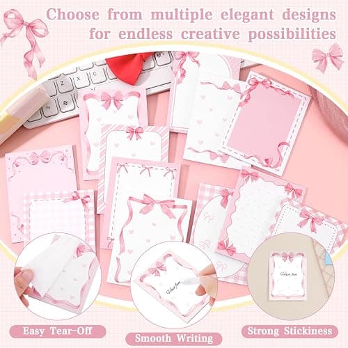 24 PCS Coquette Pink Bow Sticky Notes Watercolor Cute Self Stick Notepad Pink Ribbon Bow to Do List Memo Pads Preppy Writing Paper for Party Favors School Rewards Gifts Home Office Supplies thumbnail 4