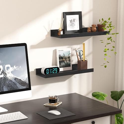 upsimples Floating Shelves for Wall, Decor Storage Set of 6, Wall Mounted Wood Shelves for Bedroom, Living Room, Bathroom, Kitchen, Picture Ledge Shelves, Black - Black thumbnail 7