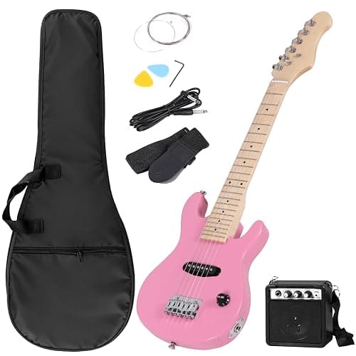 Saicool 30" Electric Guitar Beginner Kits, Beginner Electric Guitar with 5W Amp and Accessories Pack Guitar Bag for Beginners, Pink - Image 1