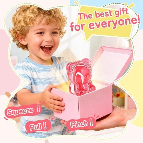 Easter Basket Stuffers,Bear Taba Squishy,Cute Fidget Toys ,Bear Toy Taba Squishy Toys,Silicone Squeeze Toys for Kids & Adults, Stress Relief for Valentines Day Gifts Birthday Gifts Party Favors-Red thumbnail 5