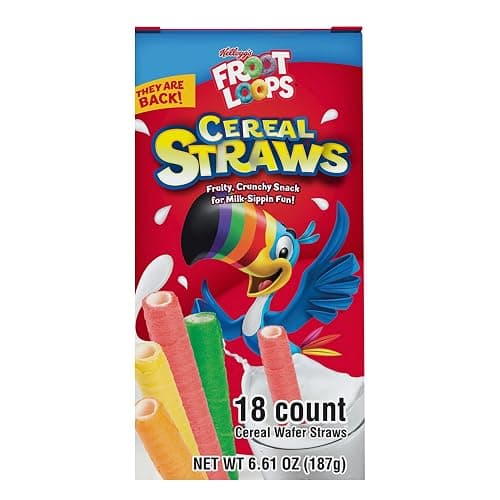 2025 Kellogg's Cereal Straws Froot Loops Edible Breakfast Straw Alternatives for Milk, 90's Childhood Nostalgic Treat for Drinking and Eating, Cereals for Kids, Pack of 3, 18 Count thumbnail 3