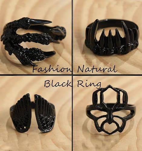 Black Gothic Vintage Rings Set - 20-30 PCS Cool Punk Jewelry with Snake, Butterfly, and Star Stacking Rings, Gift for Men, Women, Boys thumbnail 5