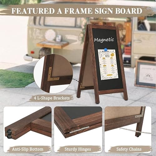 AMUSIGHT Wooden A-Frame Sign, Magnetic 40" x 20" Brown Chalk Board Sign Board, Double-Sided Sandwich Board Signs Outdoor, Chalkboard Easel, Menu Board for Restaurant, Business or Wedding thumbnail 6