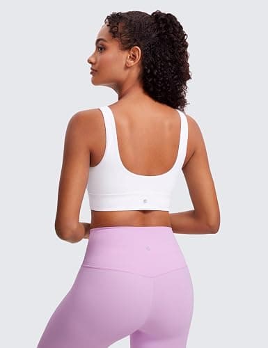 CRZ YOGA Butterluxe Womens U Back Sports Bra - Scoop Neck Padded Low Impact Yoga Clothes Workout Crop Top with Built in Pads - Large - White thumbnail 2