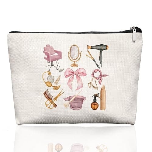 EKGJW Pink Hairstylist Makeup Bag for Women, Cosmetology Student Gifts, Hairdresser Travel Cosmetic Organizer Pouch, Cute Salon Accessories for Teen Girls, Aesthetic Beauty Bag 7.5 x 10 in - Image 1