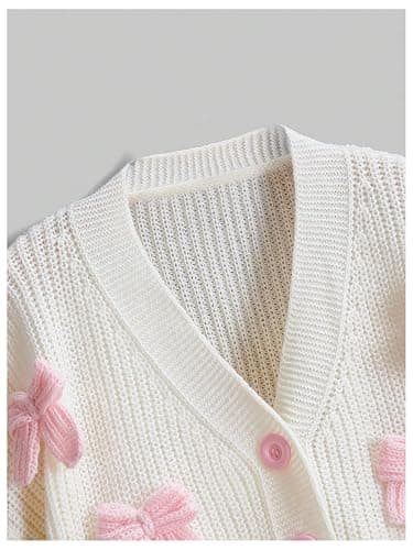 GORGLITTER Women's Cute Bow Cardigan Sweater Long Sleeve V Neck Button Down Pullover Top thumbnail 3