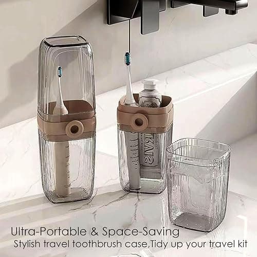 UZDOTB Toothbrush Travel Case, 2 in 1 Portable Travel Toothbrush Holder with Mouthwash Cups, Leakproof Travel Toothbrush and Toothpaste Container for Traveling Camping Dorm Office Business Trip thumbnail 8