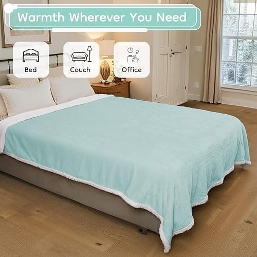 Electric Heated Blanket Full Size 72"x84", Dual-Sided Soft Flannel & Sherpa, LCD Display 10 Heat Settings with 1-12H Timer & Overnight Safe, Bed & Couch, Machine Washable, Light Green thumbnail 4