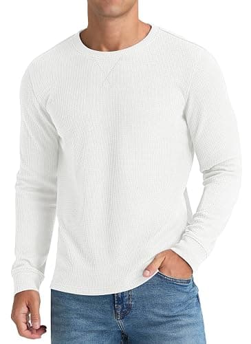 NITAGUT Mens Waffle Crewneck Shirts Slim Fit Long Sleeve Casual T-Shirt thumbnail 2