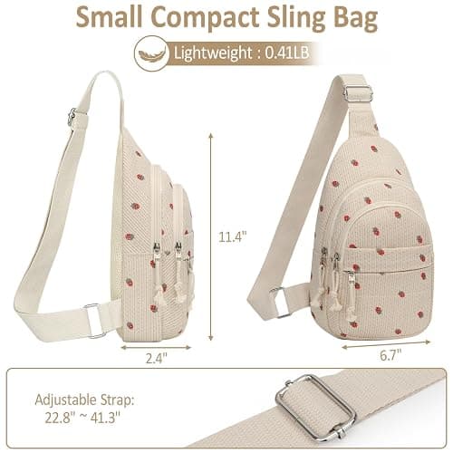 ELONGRIVER Corduroy Small Crossbody Bags for Women Teen Girls Trendy, Cute Sling Bag for Girls Travel Hiking, Beige Strawberry thumbnail 2