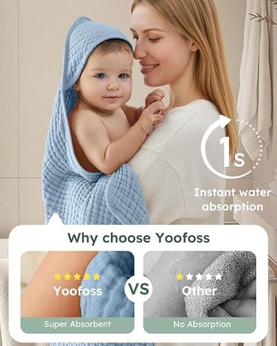 Yoofoss Hooded Baby Towels for Newborn 2 Pack 100% Muslin Organic Cotton Baby Bath Towel with Hood for Babies, Infant, Toddler and Kids, Large 32x32Inch, Soft and Absorbent Newborn Essential thumbnail 3