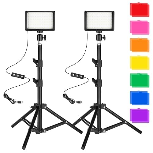 Ci-Fotto LED Fotolicht Video Licht 2-Pack, Dimmbare 5600K USB LED-Videoleuchte Dauerlicht die Fotografie mit Stativ und Farbfiltern für Fotostudios, YouTube, TikTok, Videoaufzeichnung, Game-Streaming - Image 1