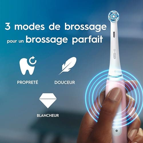 Oral-B Brosse A Dents Electrique iO 3 Rose, 3 Modes De Nettoyage Dont Blancheur, Brossage Silencieux, Capteur De Pression, Brossette De Rechange Oral B, Embout Rond, Chargeur, En Carton thumbnail 7