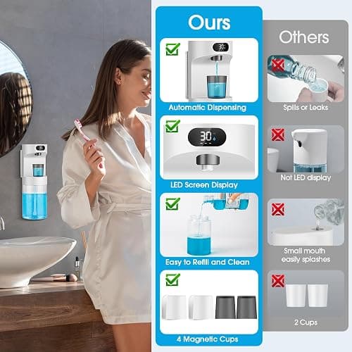 Automatic Mouthwash Dispenser for Bathroom,20.29 oz Touchless Electric Mouth Wash Dispensers Bathroom Accessories Set with 4 Magnetic Cups,4 Modes Wall Mounted Mouth Wash Dispenser for Home & Kids thumbnail 6
