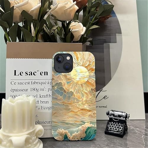 ZHEGAILIAN Case for iPhone 15,Ocean Waves Sun Rays Stained Glass for 2 in 1 Hard Shell + Soft Silicone,Shockproof Bumper Drop Protective Case for iPhone 15 thumbnail 6