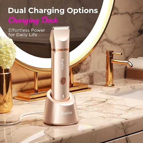Bikini Trimmer for Women Pubic Hair: 2 in 1 Electric Razors for Women - Rechargeable Electric Shaver - IPX7 Waterproof Bikini Shaver for Travel & Shower Use in Summer (Rose Gold) thumbnail 6