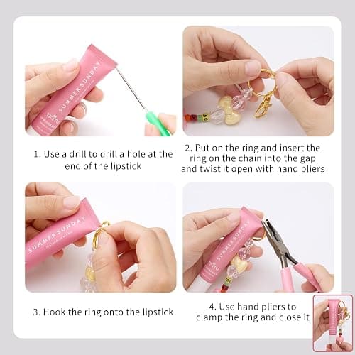 WJXCYGG 12 Set Lip Gloss Keychain Making Kit 120 Assorted Acrylic Beads Packed in 12 Colors 32.8 Ft Rope 12 Keychain Clips for DIY Crafts Women thumbnail 3