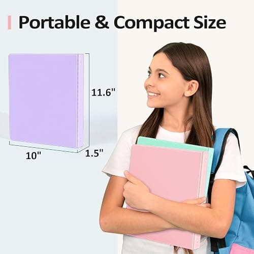 BinderX Extra Durable 3 Ring Binder, Round Ring 1 Inch Binders, Fits 175 Sheets of 8.5x11 Paper, Customizable View Cover with Inside Pockets, Cute 1" Binder, School Supplies for Girls, Blue thumbnail 2